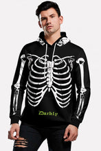 Load image into Gallery viewer, Men Black Skeleton Print Pocket Front Halloween Hoodie