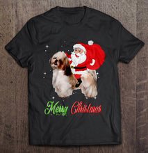 Load image into Gallery viewer, Merry Christmas Santa Claus Riding Shih Tzu T-Shirt, Ladies T-Shirt, LongSleeve, Hoodie 2D
