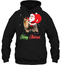 Load image into Gallery viewer, Merry Christmas Santa Claus Riding Yorkshire Terrier T-Shirt, Ladies T-Shirt, LongSleeve, Hoodie 2D
