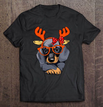 Load image into Gallery viewer, Dachshund Reindeer Christmas T-Shirt, Ladies T-Shirt, LongSleeve, Sweatshirt, Hoodie 2D
