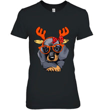 Load image into Gallery viewer, Dachshund Reindeer Christmas T-Shirt, Ladies T-Shirt, LongSleeve, Sweatshirt, Hoodie 2D

