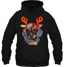 Load image into Gallery viewer, Dachshund Reindeer Christmas T-Shirt, Ladies T-Shirt, LongSleeve, Sweatshirt, Hoodie 2D
