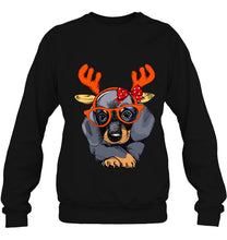 Load image into Gallery viewer, Dachshund Reindeer Christmas T-Shirt, Ladies T-Shirt, LongSleeve, Sweatshirt, Hoodie 2D
