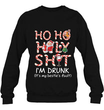 Load image into Gallery viewer, Ho Ho Holy Shit I Am Drunk It Is My Bestie’s Fault Santa Claus Christmas T-Shirt, Ladies T-Shirt, LongSleeve, Hoodie 2D
