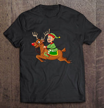 Load image into Gallery viewer, Elf Riding Reindeer Christmas T-Shirt, Ladies T-Shirt, LongSleeve, Sweatshirt, Hoodie 2D
