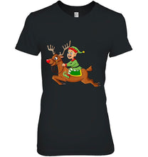 Load image into Gallery viewer, Elf Riding Reindeer Christmas T-Shirt, Ladies T-Shirt, LongSleeve, Sweatshirt, Hoodie 2D
