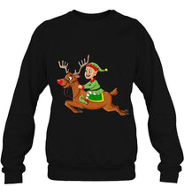 Load image into Gallery viewer, Elf Riding Reindeer Christmas T-Shirt, Ladies T-Shirt, LongSleeve, Sweatshirt, Hoodie 2D
