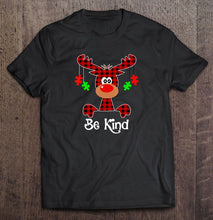 Load image into Gallery viewer, Be Kind Autism Awareness Plaid Reindeer Christmas T-Shirt, Ladies T-Shirt, LongSleeve, Sweatshirt, Hoodie 2D
