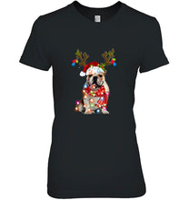 Load image into Gallery viewer, English Bulldog Santa Hat Reindeer Christmas Lights T-Shirt, Ladies T-Shirt, LongSleeve, Sweatshirt, Hoodie 2D

