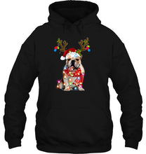 Load image into Gallery viewer, English Bulldog Santa Hat Reindeer Christmas Lights T-Shirt, Ladies T-Shirt, LongSleeve, Sweatshirt, Hoodie 2D
