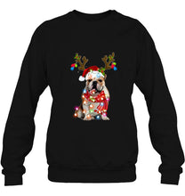 Load image into Gallery viewer, English Bulldog Santa Hat Reindeer Christmas Lights T-Shirt, Ladies T-Shirt, LongSleeve, Sweatshirt, Hoodie 2D
