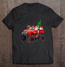 Load image into Gallery viewer, Monster Red Truck With Santa Reindeer Christmas Tree T-Shirt, Ladies T-Shirt, LongSleeve, Sweatshirt, Hoodie 2D
