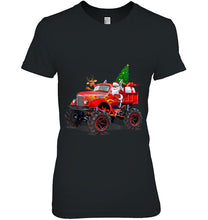 Load image into Gallery viewer, Monster Red Truck With Santa Reindeer Christmas Tree T-Shirt, Ladies T-Shirt, LongSleeve, Sweatshirt, Hoodie 2D
