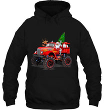 Load image into Gallery viewer, Monster Red Truck With Santa Reindeer Christmas Tree T-Shirt, Ladies T-Shirt, LongSleeve, Sweatshirt, Hoodie 2D

