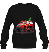 Load image into Gallery viewer, Monster Red Truck With Santa Reindeer Christmas Tree T-Shirt, Ladies T-Shirt, LongSleeve, Sweatshirt, Hoodie 2D
