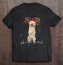 Load image into Gallery viewer, Golden Retriever Reindeer Santa Hat Christmas Lights T-Shirt, Ladies T-Shirt, LongSleeve, Sweatshirt, Hoodie 2D

