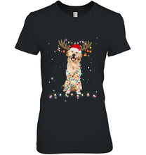 Load image into Gallery viewer, Golden Retriever Reindeer Santa Hat Christmas Lights T-Shirt, Ladies T-Shirt, LongSleeve, Sweatshirt, Hoodie 2D
