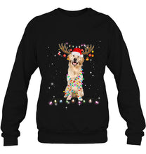 Load image into Gallery viewer, Golden Retriever Reindeer Santa Hat Christmas Lights T-Shirt, Ladies T-Shirt, LongSleeve, Sweatshirt, Hoodie 2D
