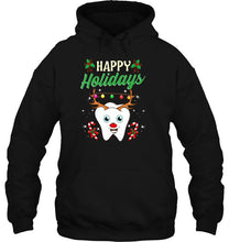 Load image into Gallery viewer, Happy Holidays Reindeer Teeth Dental Assistant Christmas T-Shirt, Ladies T-Shirt, LongSleeve, Sweatshirt, Hoodie 2D
