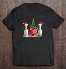 Load image into Gallery viewer, Bowling Santa Hat Reindeer Christmas Tree Christmas Lights T-Shirt, Ladies T-Shirt, LongSleeve, Sweatshirt, Hoodie 2D

