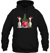 Load image into Gallery viewer, Bowling Santa Hat Reindeer Christmas Tree Christmas Lights T-Shirt, Ladies T-Shirt, LongSleeve, Sweatshirt, Hoodie 2D
