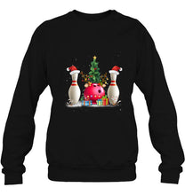 Load image into Gallery viewer, Bowling Santa Hat Reindeer Christmas Tree Christmas Lights T-Shirt, Ladies T-Shirt, LongSleeve, Sweatshirt, Hoodie 2D
