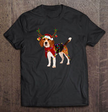Load image into Gallery viewer, Beagle Reindeer Santa Hat Christmas Lights T-Shirt, Ladies T-Shirt, LongSleeve, Sweatshirt, Hoodie 2D
