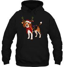Load image into Gallery viewer, Beagle Reindeer Santa Hat Christmas Lights T-Shirt, Ladies T-Shirt, LongSleeve, Sweatshirt, Hoodie 2D
