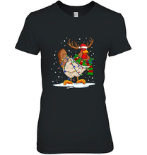 Load image into Gallery viewer, Chicken Reindeer Santa Hat Christmas Lights T-Shirt, Ladies T-Shirt, LongSleeve, Sweatshirt, Hoodie 2D
