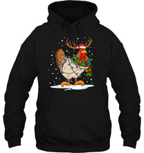 Load image into Gallery viewer, Chicken Reindeer Santa Hat Christmas Lights T-Shirt, Ladies T-Shirt, LongSleeve, Sweatshirt, Hoodie 2D
