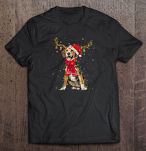 Load image into Gallery viewer, Beagle Reindeer Santa Hat Christmas Lights Snowflakes T-Shirt, Ladies T-Shirt, LongSleeve, Sweatshirt, Hoodie 2D

