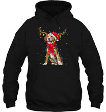 Load image into Gallery viewer, Beagle Reindeer Santa Hat Christmas Lights Snowflakes Version T-Shirt, Ladies T-Shirt, LongSleeve, Sweatshirt, Hoodie 2D
