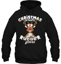 Load image into Gallery viewer, Christmas Scrubs Rubber Gloves Reindeer Nurse Version2 T-Shirt, Ladies T-Shirt, LongSleeve, Sweatshirt, Hoodie 2D
