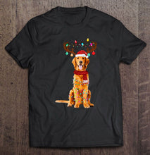 Load image into Gallery viewer, Golden Retriever Reindeer Santa Hat Christmas Lights Version2 T-Shirt, Ladies T-Shirt, LongSleeve, Sweatshirt, Hoodie 2D
