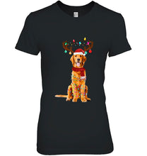 Load image into Gallery viewer, Golden Retriever Reindeer Santa Hat Christmas Lights Version2 T-Shirt, Ladies T-Shirt, LongSleeve, Sweatshirt, Hoodie 2D
