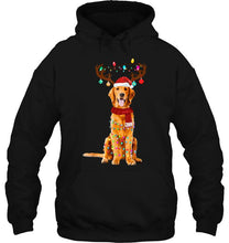 Load image into Gallery viewer, Golden Retriever Reindeer Santa Hat Christmas Lights Version2 T-Shirt, Ladies T-Shirt, LongSleeve, Sweatshirt, Hoodie 2D
