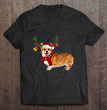Load image into Gallery viewer, Corgi Reindeer Santa Hat Christmas Lights T-Shirt, Ladies T-Shirt, LongSleeve, Sweatshirt, Hoodie 2D
