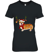 Load image into Gallery viewer, Corgi Reindeer Santa Hat Christmas Lights T-Shirt, Ladies T-Shirt, LongSleeve, Sweatshirt, Hoodie 2D
