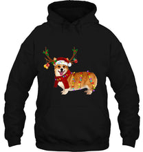 Load image into Gallery viewer, Corgi Reindeer Santa Hat Christmas Lights T-Shirt, Ladies T-Shirt, LongSleeve, Sweatshirt, Hoodie 2D
