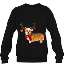 Load image into Gallery viewer, Corgi Reindeer Santa Hat Christmas Lights T-Shirt, Ladies T-Shirt, LongSleeve, Sweatshirt, Hoodie 2D

