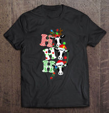 Load image into Gallery viewer, Ho Ho Ho Heifer Reindeer Santa Hat Christmas Lights T-Shirt, Ladies T-Shirt, LongSleeve, Sweatshirt, Hoodie 2D
