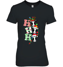 Load image into Gallery viewer, Ho Ho Ho Heifer Reindeer Santa Hat Christmas Lights T-Shirt, Ladies T-Shirt, LongSleeve, Sweatshirt, Hoodie 2D
