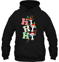 Load image into Gallery viewer, Ho Ho Ho Heifer Reindeer Santa Hat Christmas Lights T-Shirt, Ladies T-Shirt, LongSleeve, Sweatshirt, Hoodie 2D
