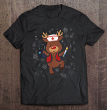 Load image into Gallery viewer, Medical Scrub Top Reindeer Nurse Stethoscope Christmas T-Shirt, Ladies T-Shirt, LongSleeve, Sweatshirt, Hoodie 2D
