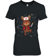 Load image into Gallery viewer, Medical Scrub Top Reindeer Nurse Stethoscope Christmas T-Shirt, Ladies T-Shirt, LongSleeve, Sweatshirt, Hoodie 2D
