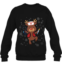 Load image into Gallery viewer, Medical Scrub Top Reindeer Nurse Stethoscope Christmas T-Shirt, Ladies T-Shirt, LongSleeve, Sweatshirt, Hoodie 2D
