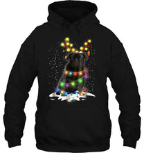 Load image into Gallery viewer, Black Pug Dog Reindeer Christmas Lights T-Shirt, Ladies T-Shirt, LongSleeve, Sweatshirt, Hoodie 2D
