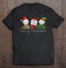 Load image into Gallery viewer, Merry Christmas Maltese Reindeer Elf Santa Hat T-Shirt, Ladies T-Shirt, LongSleeve, Sweatshirt, Hoodie 2D
