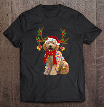 Load image into Gallery viewer, Goldendoodle Reindeer Santa Hat Christmas Lights T-Shirt, Ladies T-Shirt, LongSleeve, Sweatshirt, Hoodie 2D
