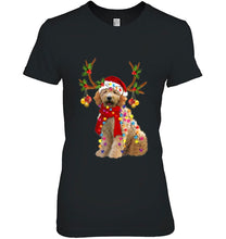 Load image into Gallery viewer, Goldendoodle Reindeer Santa Hat Christmas Lights T-Shirt, Ladies T-Shirt, LongSleeve, Sweatshirt, Hoodie 2D
